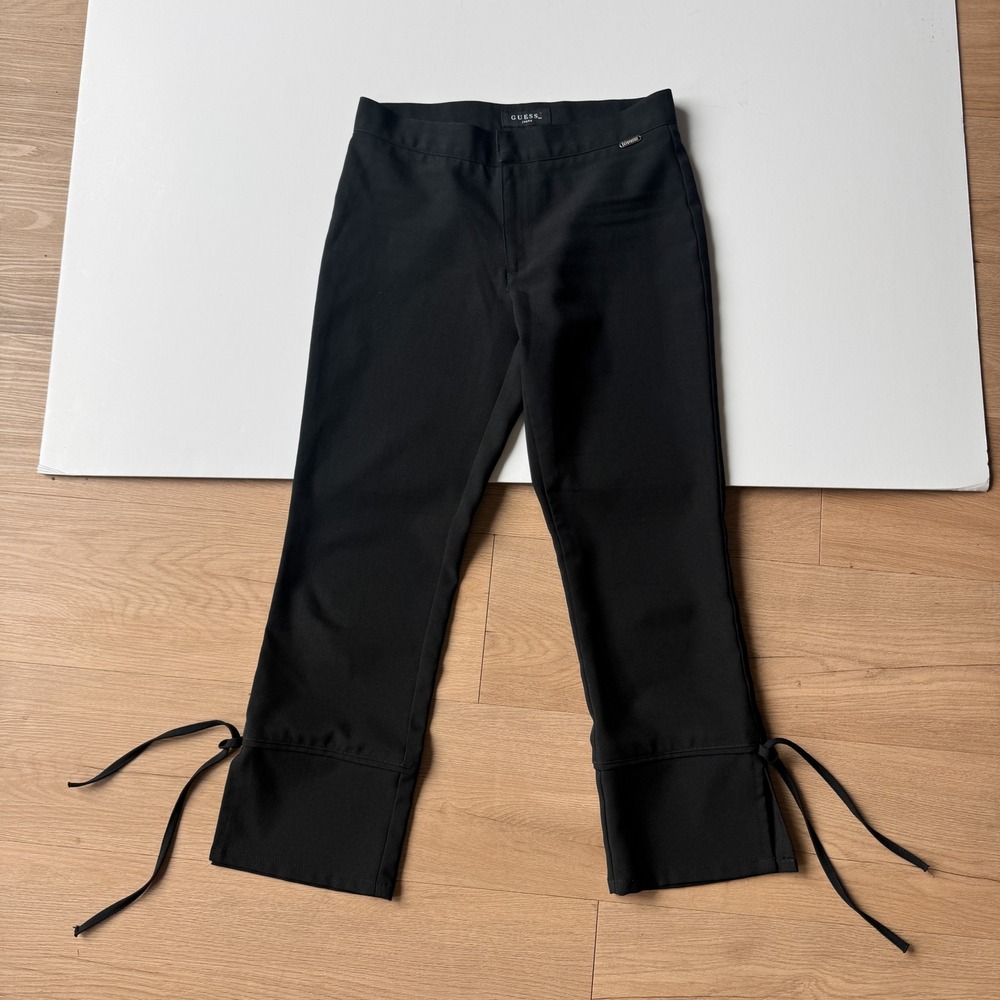 Vintage Guess Jeans Black Capri Pants Tie Leg Opening USA Size 26 Minimal Chic